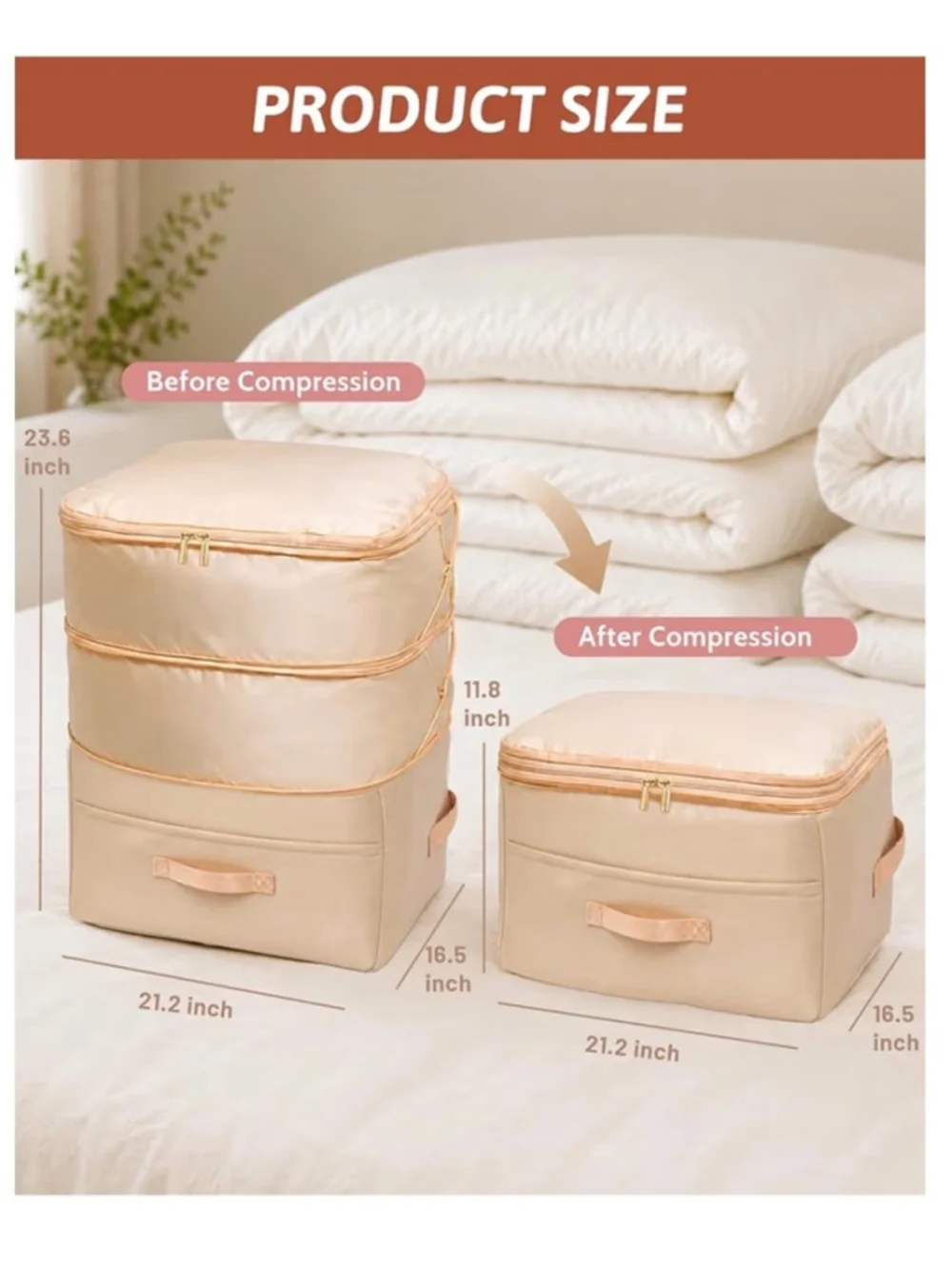 NEW Ultra Space Saving Self Compression Organizer 2 Pk Double Zipper Storage XL